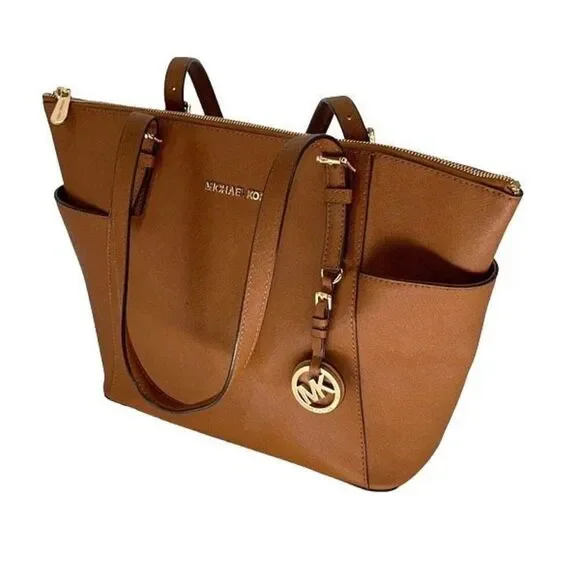Michael Kors Womens Jet Set Zip Saffiano Leather‎ Tote Shoulder Bag Brown Medium - Picture 2 of 12